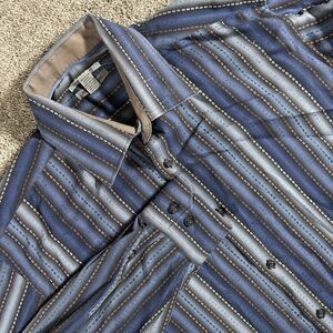 Johnston & Murphy Shirt XL Tailored Fit Multicolor Striped Button-Up Purple Blue